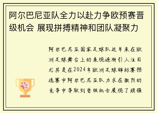 阿尔巴尼亚队全力以赴力争欧预赛晋级机会 展现拼搏精神和团队凝聚力